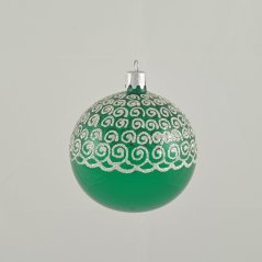 Kézzel fújt karácsonyi gömb csipke mintával//Elérhető piros és zöld színben