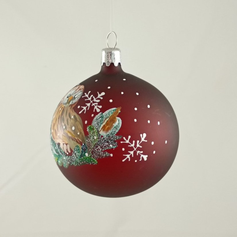 Vtáčik 9 – Sova, ručne maľovaná guľa, 7 cm