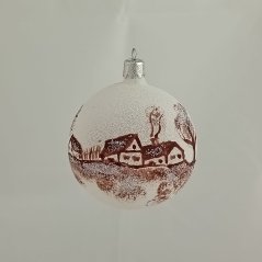 Kézzel fújt karácsonyi gömb falusi / tájképes mintával