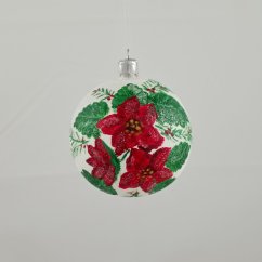 Ručně malovaná skleněná koule s vánoční hvězdou (bílý mat)