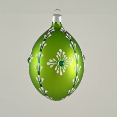 Sklenená vianočná ozdoba – zelená oliva s jemným ornamentom