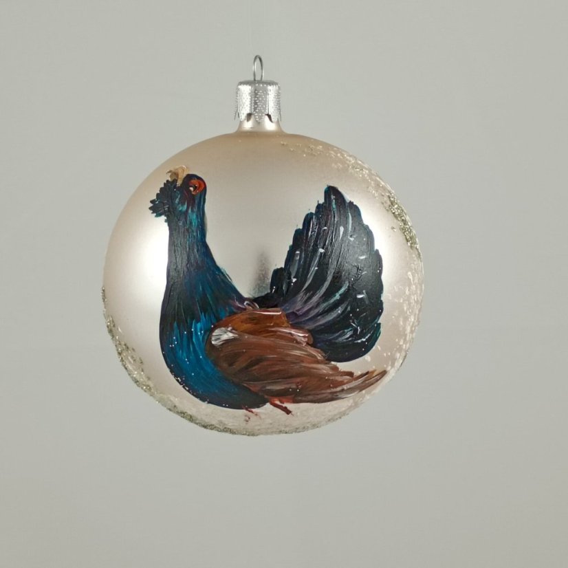 Ručně malovaná skleněná vánoční koule s loveckým motivem - Tetra tetrov (perleťově matná)