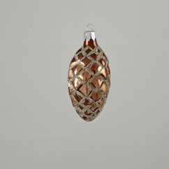 Skleněná šiška - růžové zlato s šampaňským leskem (7 x 4 cm)