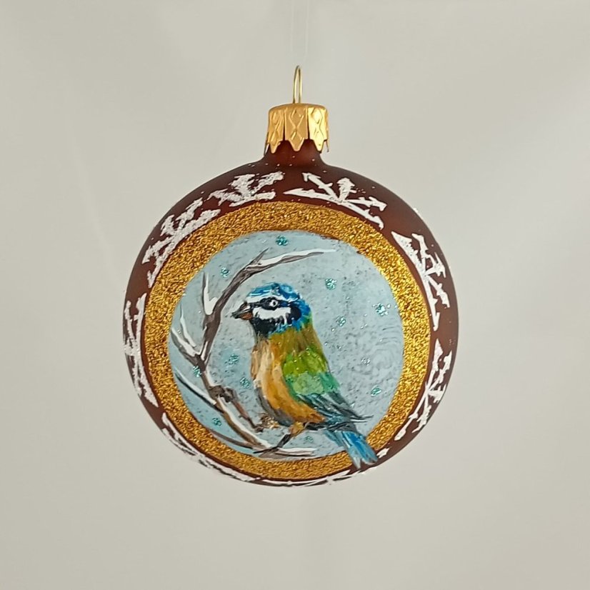 Kézzel festett üveggömb – Madárkák kollekció arany keretben