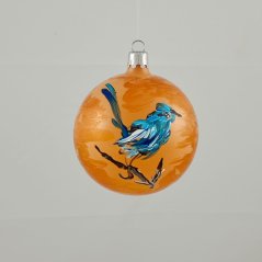 Ručně malovaná skleněná ozdoba „Ptáci pouště“ - oranžová koule