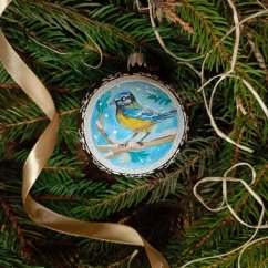 Kézzel festett üveg gömb – Madárka kollekció fehér keretben