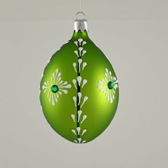 Sklenená vianočná ozdoba – zelená oliva s jemným ornamentom