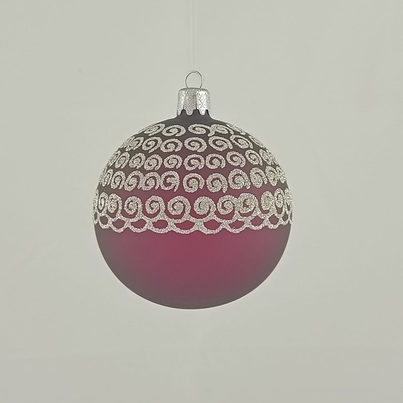 Kézzel fújt karácsonyi gömb csipke mintával//Elérhető piros és zöld színben