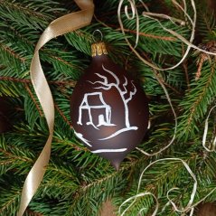 Kézzel fújt karácsonyi oliva barna, falusi / táj mintával