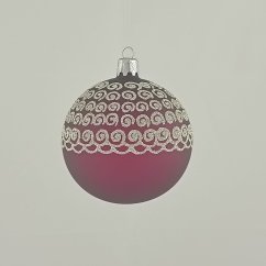 Kézzel fújt karácsonyi gömb csipke mintával//Elérhető piros és zöld színben