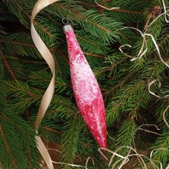 Skleněná vánoční ozdoba - červená raketa s mrazivým efektem