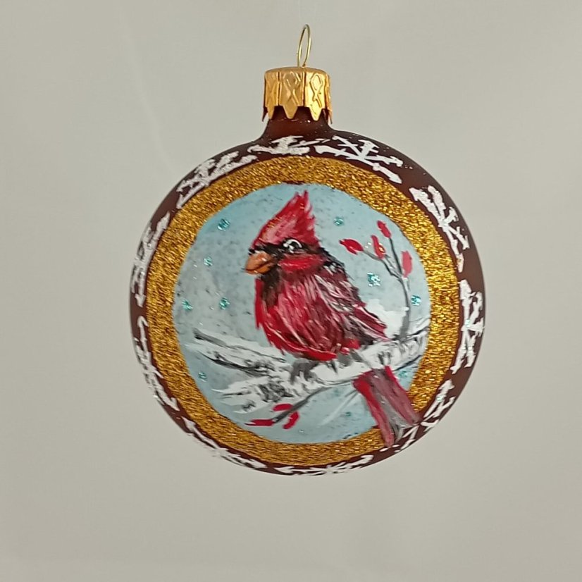 Kézzel festett üveggömb – Madárkák kollekció arany keretben