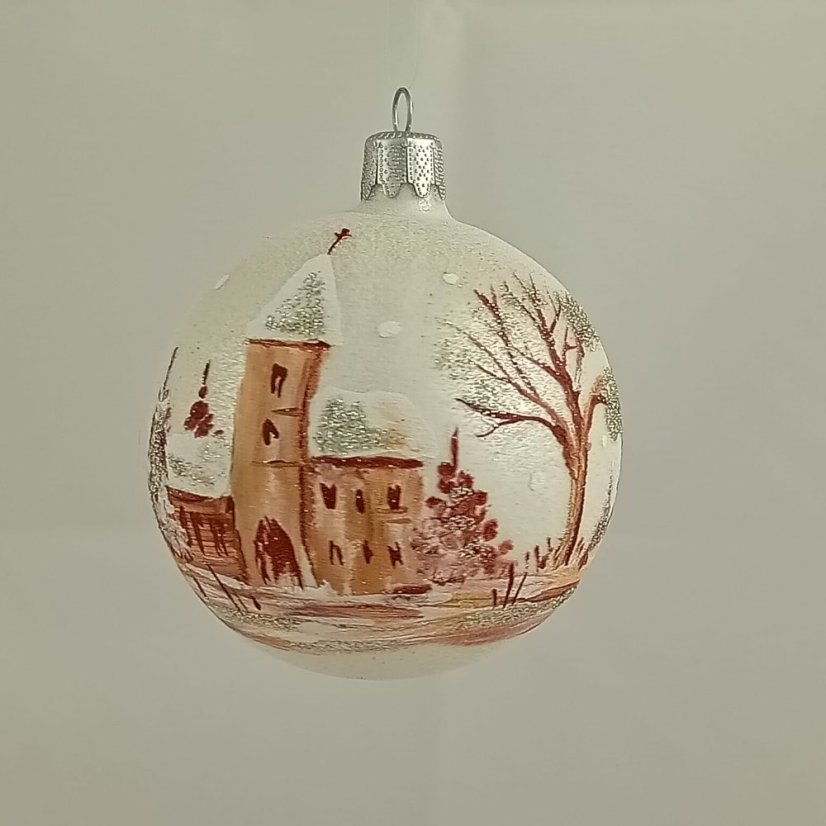 Ručně foukaná vánoční koule se vzorem vesnice / krajinky