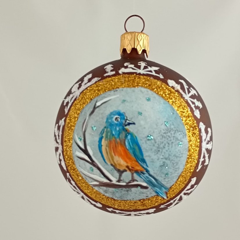 Kézzel festett üveggömb – Madárkák kollekció arany keretben
