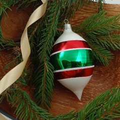 Ručně foukaná vánoční oliva bílá, se vzorem