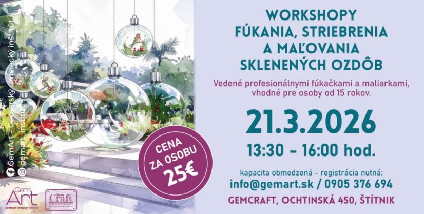 Workshop foukání, stříbření a malování skla 21.3.2026