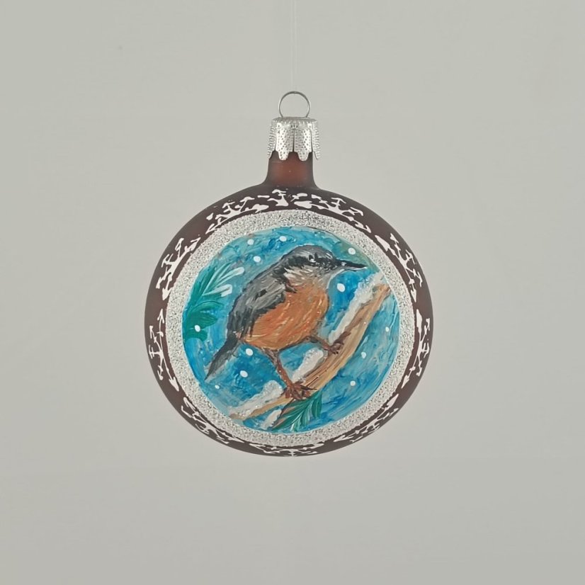Kézzel festett üveg gömb – Madárka kollekció fehér keretben