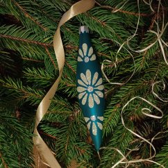 Ručně foukaná vánoční raketa tyrkysová s modrým vzorem