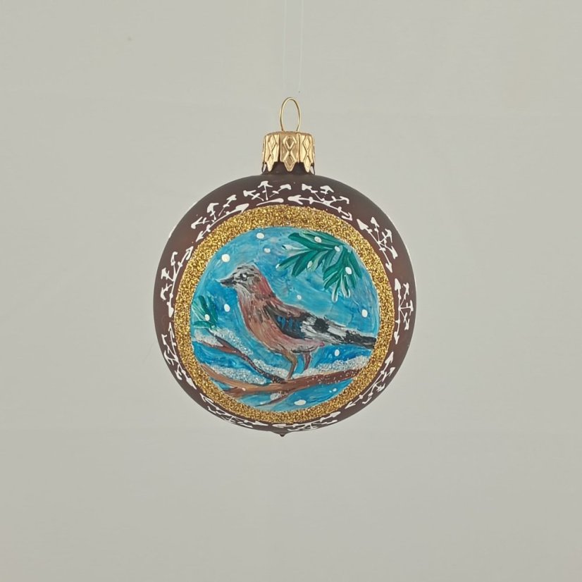 Kézzel festett üveggömb – Madárkák kollekció arany keretben
