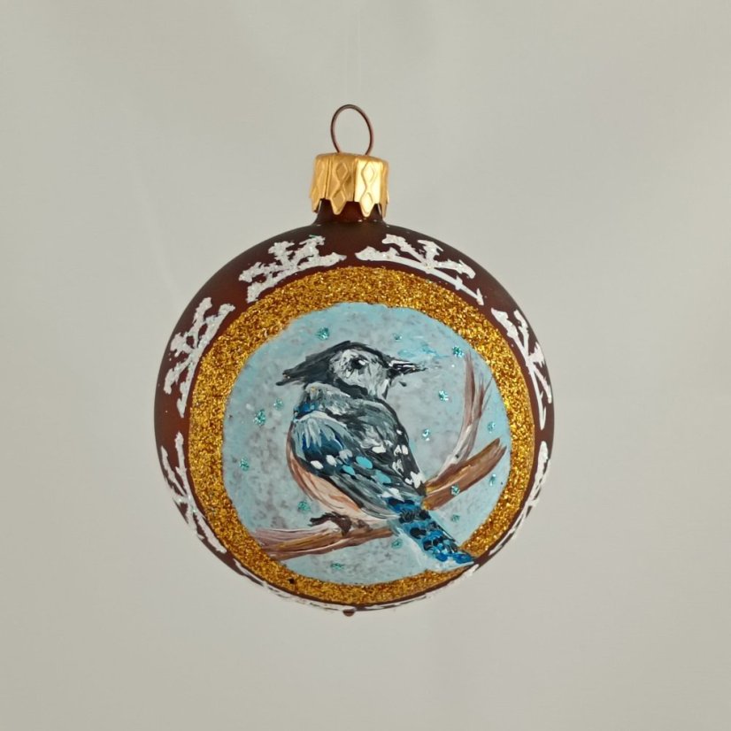 Kézzel festett üveggömb – Madárkák kollekció arany keretben