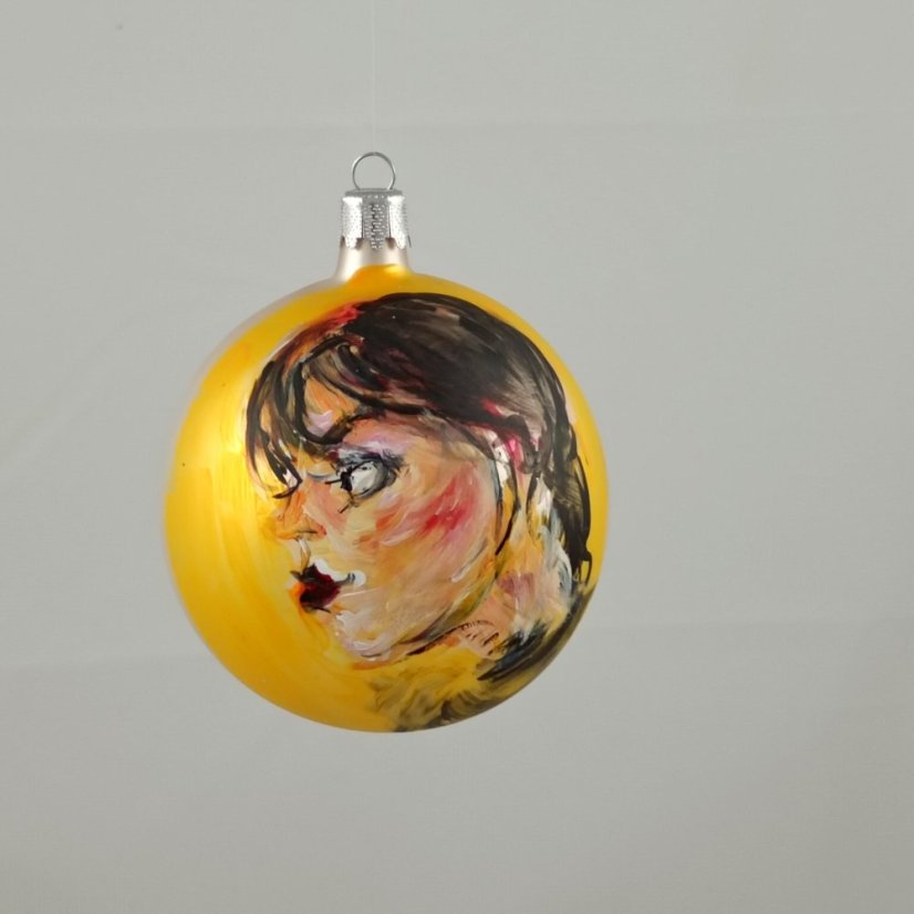 Kézzel festett karácsonyi gömb portréval - sárga