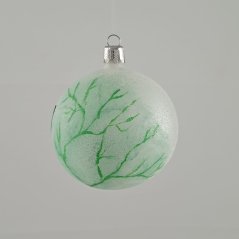 Matná skleněná vánoční koule s ručně malovaným zeleným zimním motivem - efekt námrazy (1 ks)