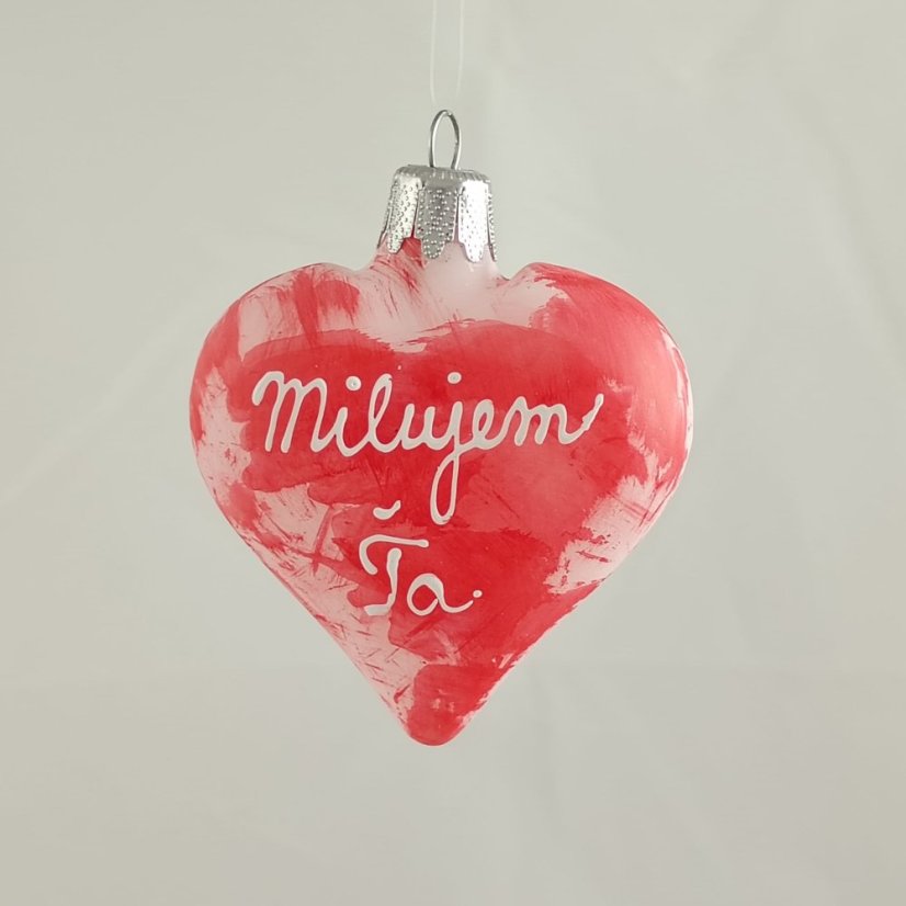 Szív „Szeretlek” – kézzel festett üveg dísz