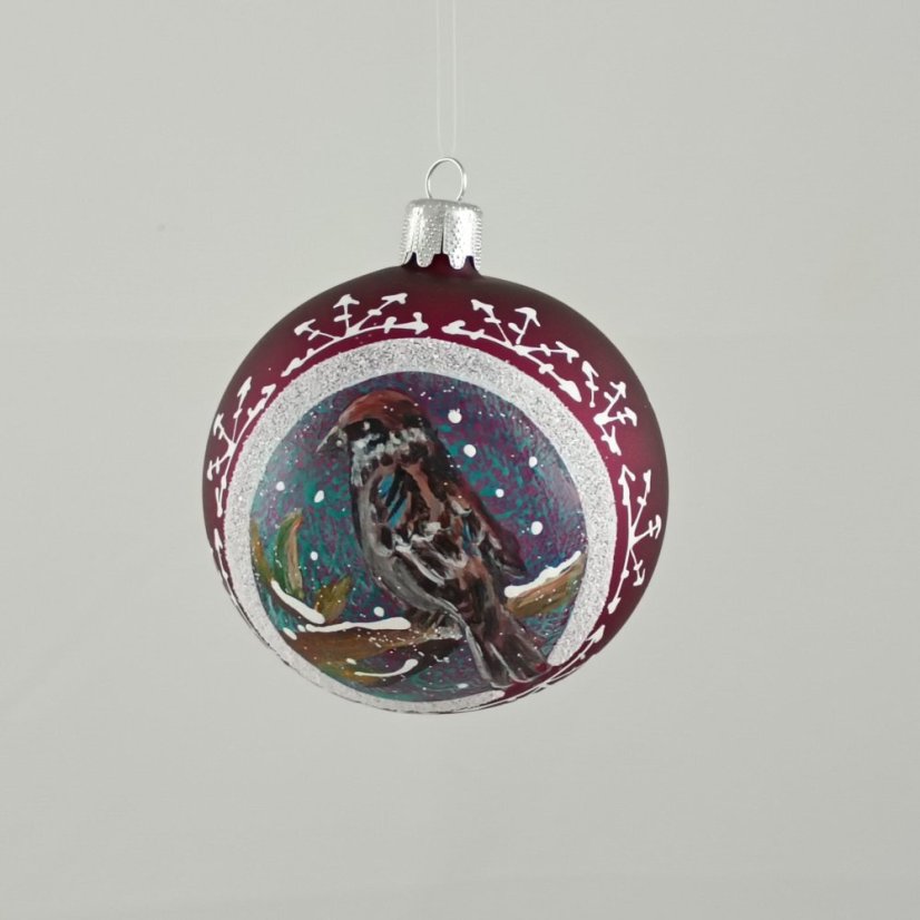 Kézzel festett üveg gömb – Madárka kollekció fehér keretben