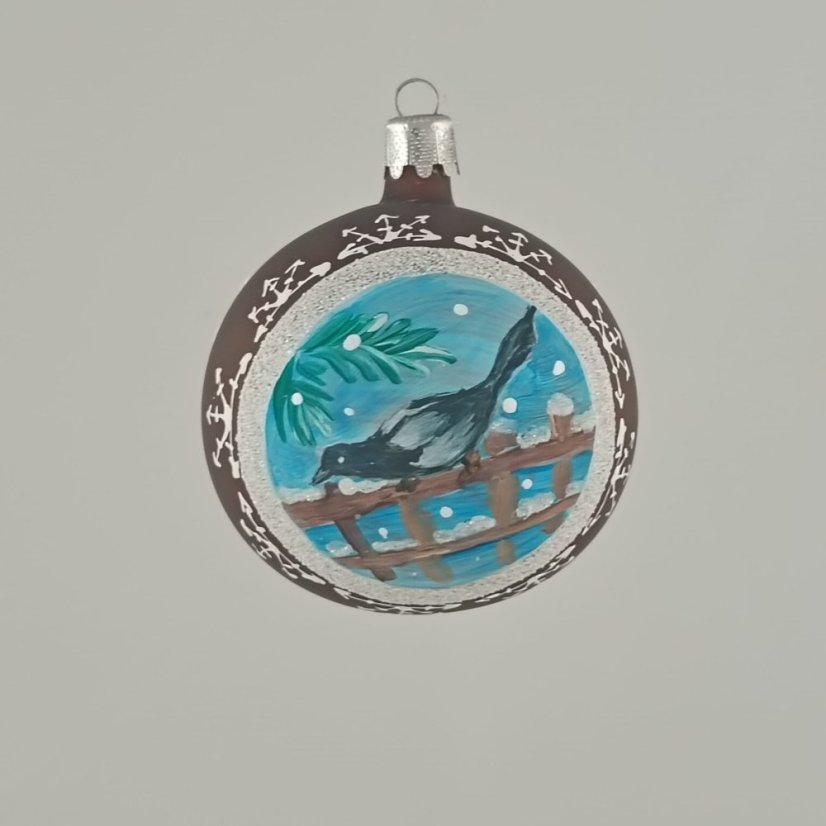 Kézzel festett üveg gömb – Madárka kollekció fehér keretben