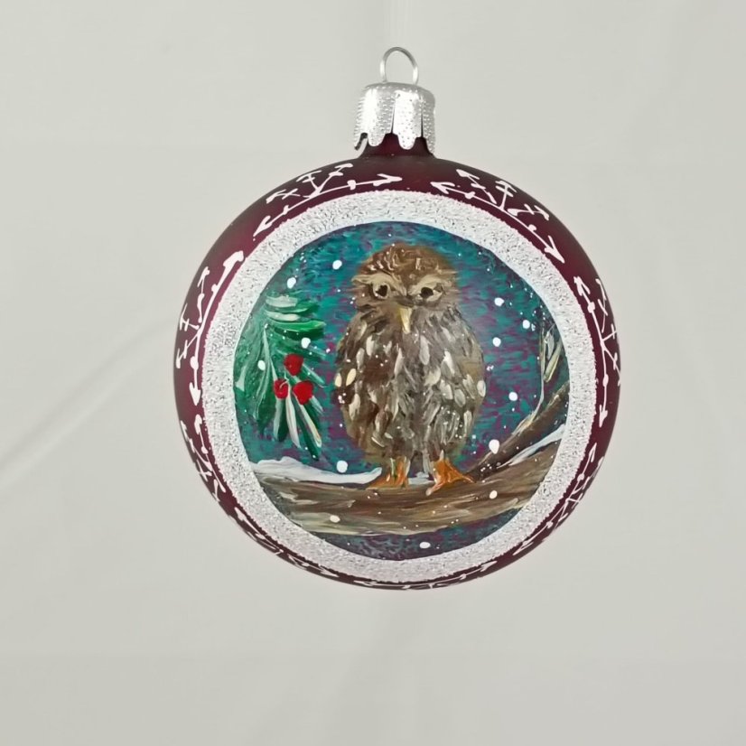 Kézzel festett üveg gömb – Madárka kollekció fehér keretben