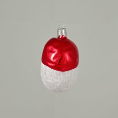 Kézzel fújt üveg dísz - Mikulás feje (piros fény, 6×4 cm)