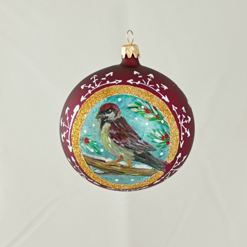 Kézzel festett üveggömb – Madárkák kollekció arany keretben