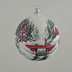 Ručně foukaná vánoční koule se vzorem krajinky, jedinečné umělecké dílo