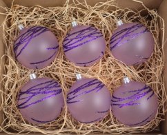 Lila matt karácsonyi gömbök csillogó mintával (6 db)