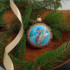 Ručně malovaná skleněná koule – Kolekce Ptáčci ve zlatém rámu