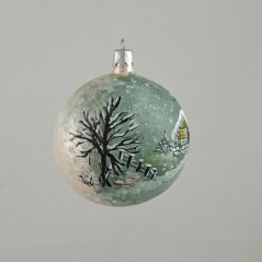 Kézzel festett üveg gömb „Téli kunyhó”