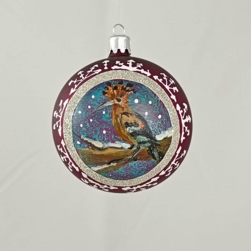 Kézzel festett üveggömb – Madárka kollekció ezüst keretben