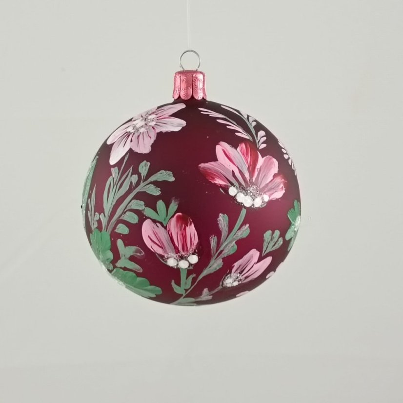 Ručně malovaná skleněná koule „Burgundská romance“