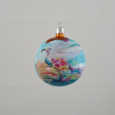 Skleněná vánoční koule s ručně malovanými plameňáky