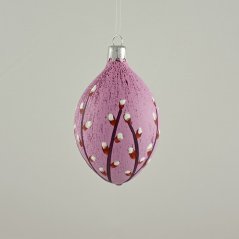 Sklenená vianočná ozdoba – jemná ružová oliva s vetvičkami