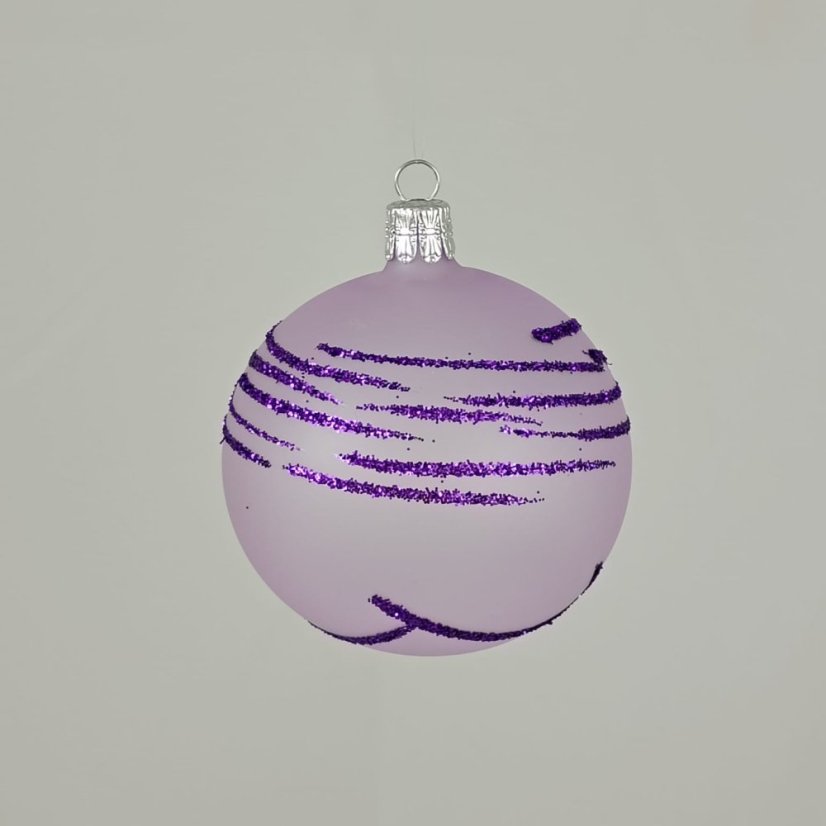 Kézzel fújt üveggömb - Lila matt lila csillogó dekorral