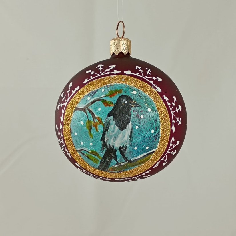 Kézzel festett üveggömb – Madárkák kollekció arany keretben