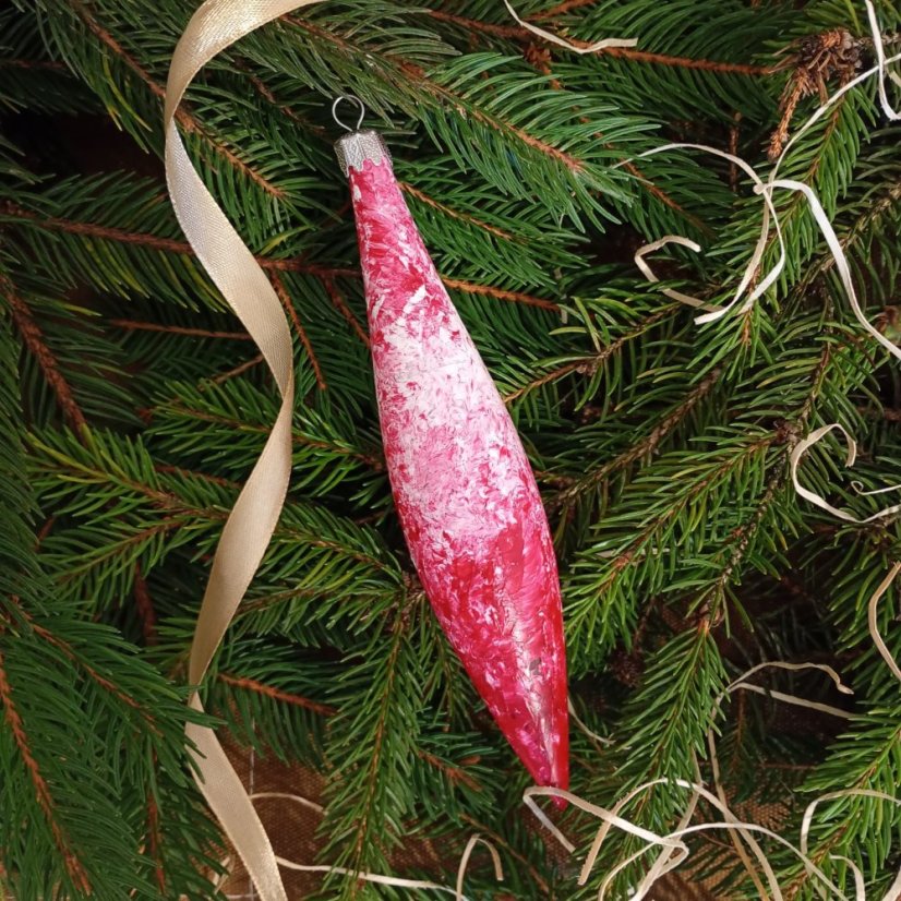 Skleněná vánoční ozdoba - červená raketa s mrazivým efektem