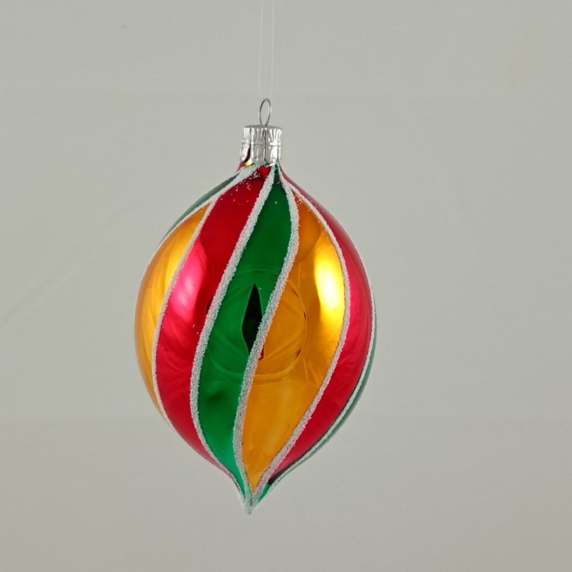 Skleněná ozdoba „Vánoční spirála“ - červeno-zeleno-zlatá oliva