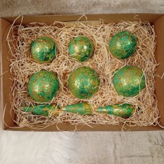 Exkluzivní zeleno-zlatá sada vánočních ozdob s efektem pozlacení (9 ks)