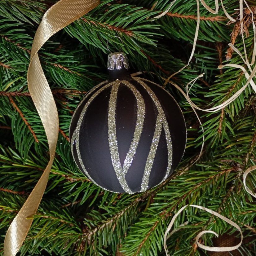 Fekete karácsonyi gömb ezüst csillogó mintával