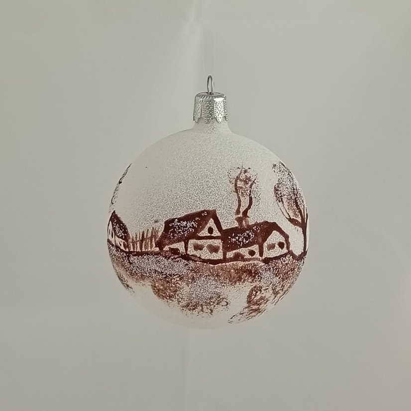 Ručně foukaná vánoční koule se vzorem vesnice / krajinky