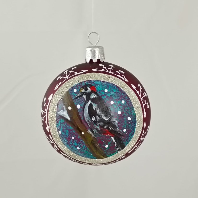 Kézzel festett üveggömb – Madárka kollekció ezüst keretben