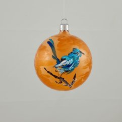Ručně malovaná skleněná ozdoba „Ptáci pouště“ - oranžová koule