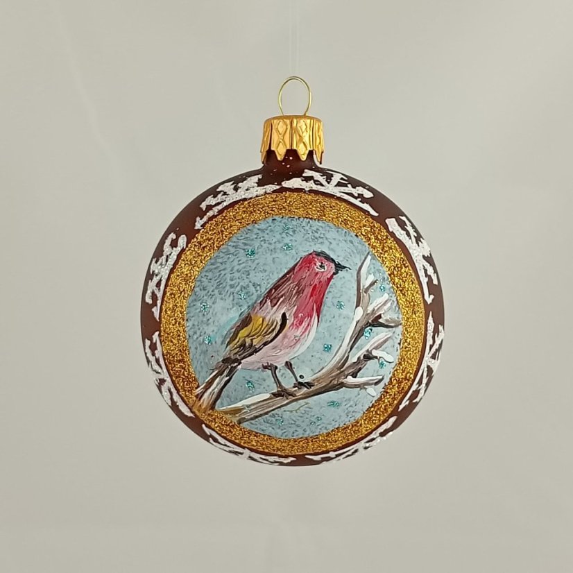Kézzel festett üveggömb – Madárkák kollekció arany keretben